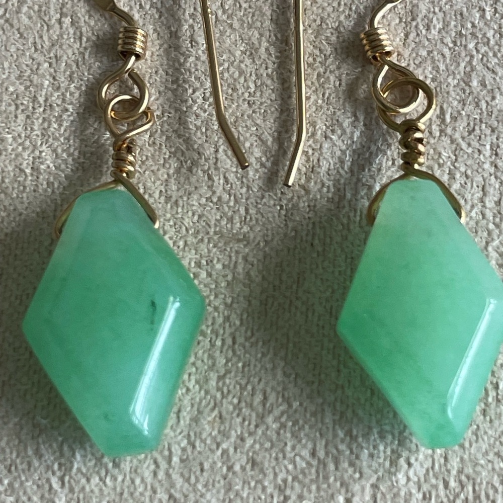 Natural Green Aventurine Earrings – Gold-Filled Wire Wrapped Handmade Dangle - Picture 7 of 10